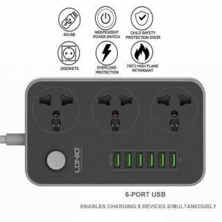 ของแท้ LDNIO SC3604 ปลั๊กพ่วง+ 6 USB Power Strip with 3 AC Sockets + 6 USB Ports  สายยาว 2M