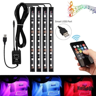 [ขายดี] แถบไฟ Led 9 ดวง RGB ชาร์จ USB สําหรับตกแต่งภายในรถยนต์ 4 ชิ้น