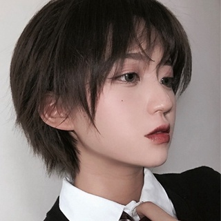 สไตล์เกาหลีผมสั้นตรงสําหรับผู้ชายและผู้หญิงผมสั้นแฟชั่น Qi Liuhai หล่อผู้ชายและผู้หญิงผมสั้นตรง