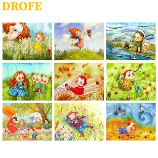 Drofe 【40X50 ซม.】ภาพวาดสีน้ํามันบนผ้าใบลายการ์ตูน ~ ตัวเลข / แฮนด์เมดสําหรับตกแต่งผนัง