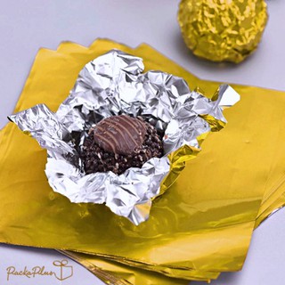 ฟอยล์ห่อช็อคโกแลต แพค 95-100 แผ่น อลูมิเนียมฟอยล์ DIY สีทองเงา Gold Alumimium Foil Chocolate Wrapper มี 5 sizes