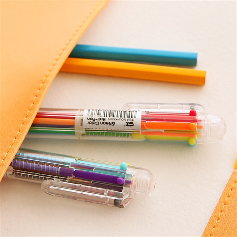6-in-1-ปากกาลูกลื่น-หลากสี-ปากกาสี-ดํา-น้ําเงิน-แดง-เขียว-ส้ม-ม่วง-ปากกาเครื่องเขียน-f703