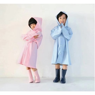 [พร้อมส่ง] เสื้อกันฝนเด็ก​ วัสดุ PEVA​ สีขุ่นแบบหนา พร้อมถุงเก็บเสื้อกันฝน