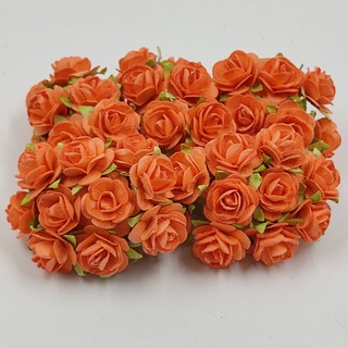 [50 ดอก / ส้ม #4 ]  ดอกไม้กระดาษ ดอกไม้ประดิษฐ์ ดอกไม้กระดาษสา ดอกกุหลาบจิ๋ว 15 mm Artificial Paper Flower ฺRS175OR4