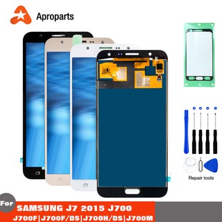 สำหรับซัมซุงกาแล็คซี่ J7 2015 จอแสดงผล LCD J700F J700F/DS J700H/DS J700M J7 duos หน้าจอสัมผัสอะไหล่เปลี่ยนสีดำสีขาว 5.5"