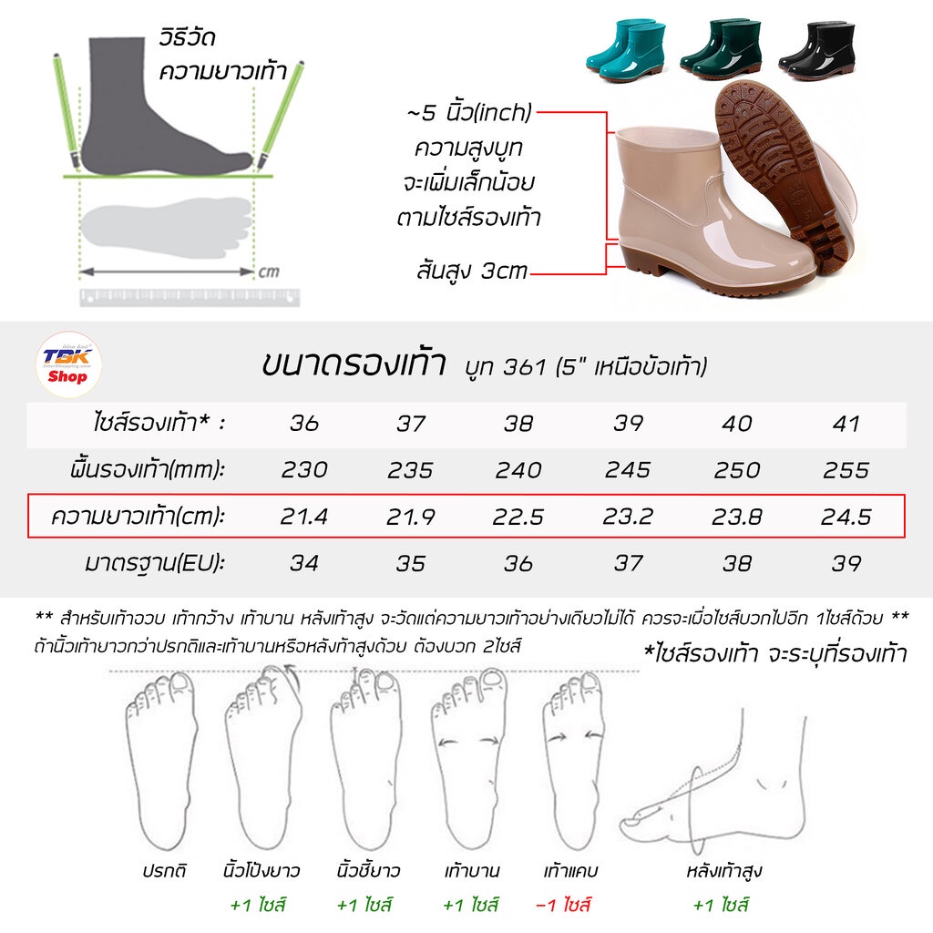 ภาพสินค้ารองเท้าบูท 5นิ้ว เหนือข้อเท้า รุ่น 361 มีให้เลือก 5 สี ยางPVC มีหลายไซน์ ดีไซน์สวยงาม จากร้าน tbkintershopping บน Shopee ภาพที่ 1