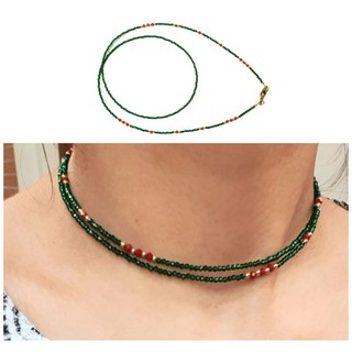 สายคล้องแมส สายคล้องหน้ากาก หินอาเกต สีเขียว คริสตัล สีแดง สร้อยคอ 27" Green Agate Mask Chain Holder