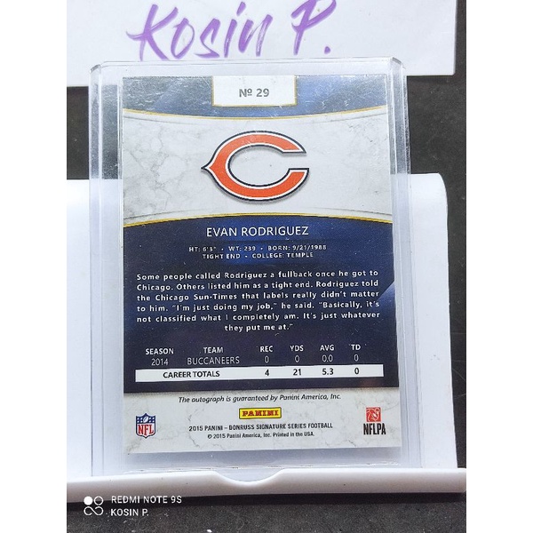 การ์ดลายเซ็นต์-evan-rodriguez-chicago-bear-te-donruss-signatures-สภาพสวย-น่าสะสม-แฟน-bears-ไม่ควรพลาด-ของดี