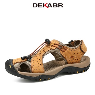 Dekabr รองเท้าแตะ หนังวัวแท้ ระบายอากาศ หรูหรา เหมาะกับเดินชายหาดกลางแจ้ง แฟชั่นฤดูร้อน สําหรับผู้ชาย ไซซ์ 38-46