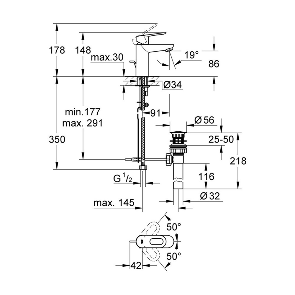 grohe-ก๊อกผสมอ่างล้างหน้า-bauloop-32814000