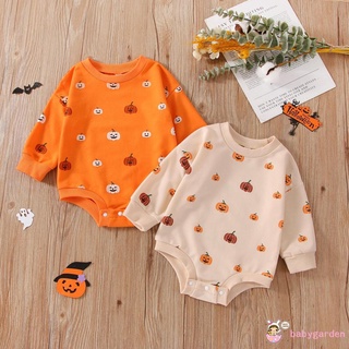 Babygarden- ชุดรอมเปอร์ คอกลม แขนยาว ลายฟักทองยิ้ม ฮาโลวีน สําหรับเด็ก 3-18 เดือน