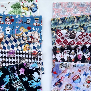 ผ้าฝ้าย 100% กว้าง 110 ซม. ลายไพ่โป๊กเกอร์ เจ้าหญิงอลิซ สําหรับเย็บผ้า Diy