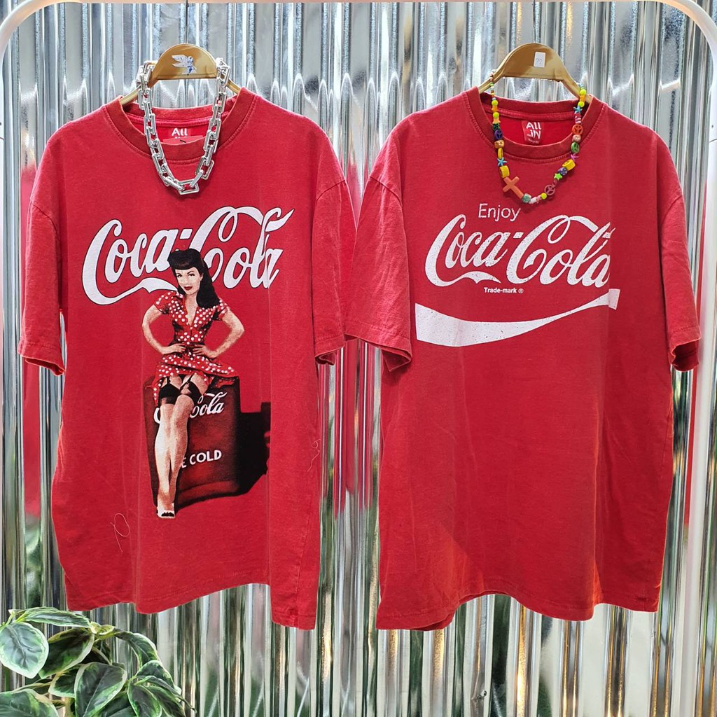hot-เสื้อยืด-งานฟอก-วินเทจ-ป้าย-all-in-ขนาด-oversize-ใส่ได้ทั้งผู้หญิงและผู้ชาย-coke-สีแดง