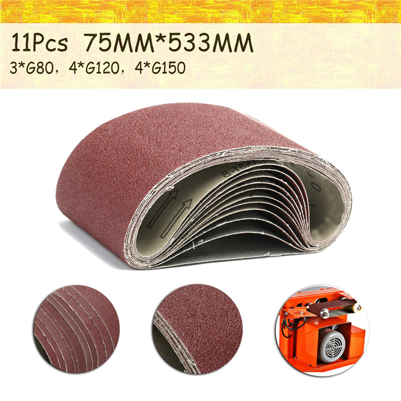 สายพานกระดาษทรายขัด-75-533-มม-80-120-150-กริต-สีแดง-11-ชิ้น