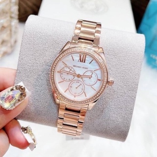 (ผ่อน0%) นาฬิกา Michael Kors Womens Janelle Multifunction Rose Gold-Tone Stainless Steel Watch MK7095 36 มม. สีโรสโกลด์