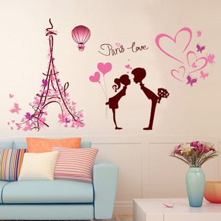 วอลเปเปอร์วอลเปเปอร์มีกาวในตัว Creative Room Decoration Girly Pink Bedside Bedroom Warm Small Fresh Love in Paris