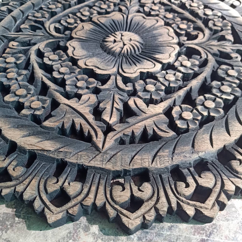แผ่นไม้สัก-แกะสลัก-งานแฮนด์เมด-ทำสีดำขัดลาย-ขนาด-45-ซม-handmade-teak-wood-carving-45cm-black-wash