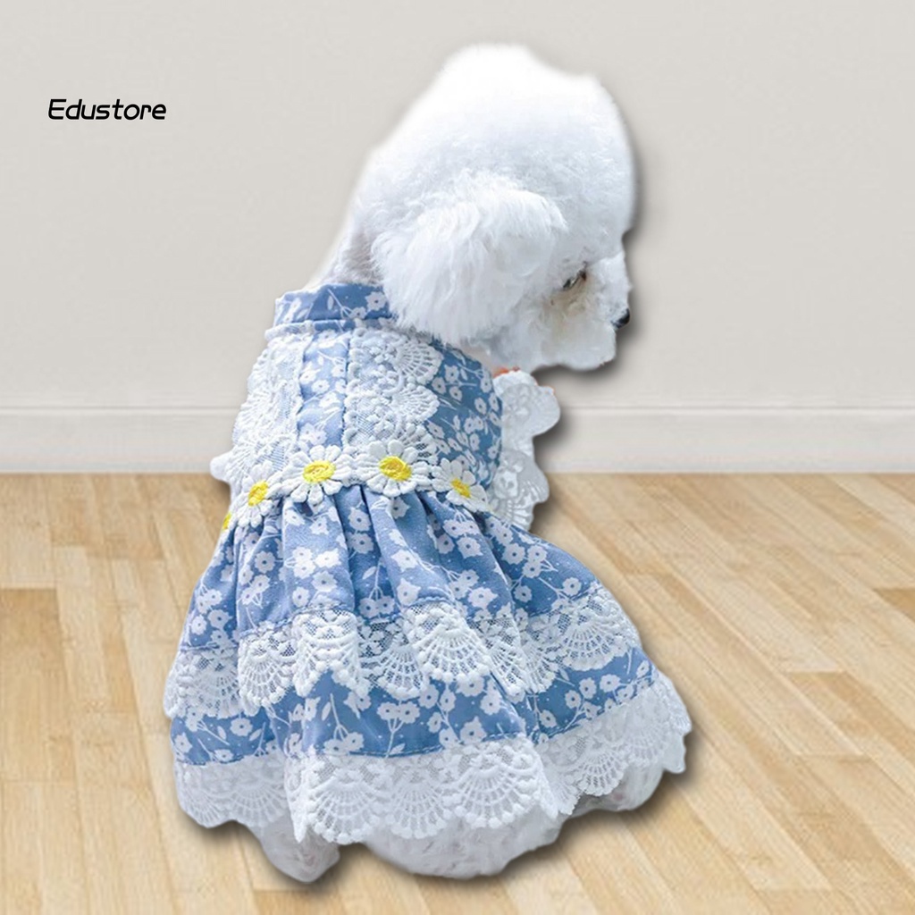 edustore-ชุดเดรสแขนบิน-ปักลายดอกไม้น่ารัก-สองขา-สําหรับสัตว์เลี้ยง-สุนัข