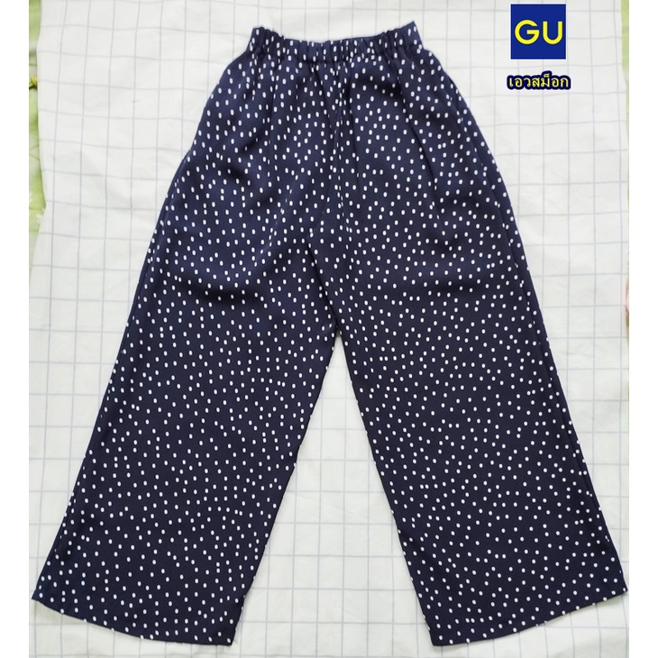 gu-by-uniqlo-กางเกงผ้าซาตินเดรป-เอวสูง-สีกรมท่าจุดขาวและ-สีดำจุดขาว-ไซส์-s-23-30-สภาพเหมือนใหม่-ไม่ผ่านการใช้งาน