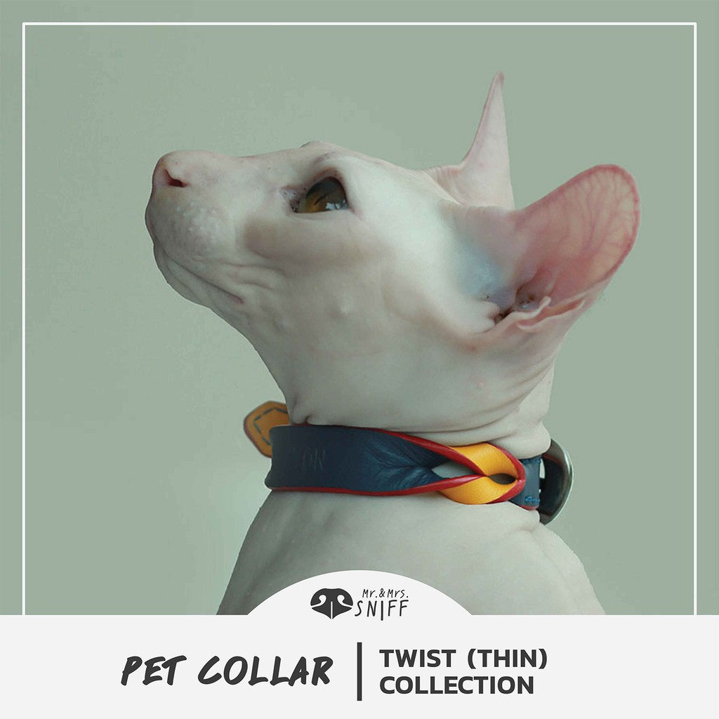 ภาพหน้าปกสินค้าปลอกคอสัตว์เลี้ยง Twist pet collar (บาง) สลักชื่อ เบอร์โทรฟรี หนังนิ่มแท้ ปลอกคอสุนัข ปลอกคอแมว  Mr.&Mrs.Sniff