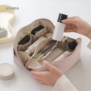 Asaka กระเป๋าเครื่องสําอาง กระเป๋าหนัง กันน้ํา จุของได้เยอะ แบบพกพา พร้อมหูหิ้ว และที่แบ่งช่อง สําหรับอาบน้ํา
