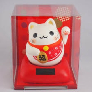 Solar Maneki Neko แมวกวักมือขาว แมวนำโชค แมวสไตล์ญี่ปุ่น สูง 4 นิ้ว กวักโชคลาภเงินทอง เรียกลูกค้า นำเข้าจากTokyo Japan