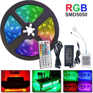 ไฟตกแต่งห้อง ไฟเส้น LED Strip light รุ่น 5050 RGB ชนิดสลับสี พร้อมรีโมทย์ และAdapter 12W 5 เมตร กันน้ำ ทนแดด Alizwellmar