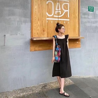 ชุดเดรสยาวถึงเข่า คอสี่เหลี่ยม ทรงหลวม สีแดง สไตล์เกาหลี แฟชั่นฤดูใบไม้ผลิ และฤดูร้อน สําหรับสตรี 2022