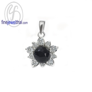 Finejewelthai-จี้นิล-นิล-จี้พลอย-จี้เงินแท้-พลอยประจำเดือนเกิด-Black-Spinel-Onyx-Pendant-Birthstone-P1095on