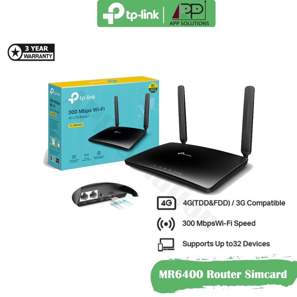 tp-link-router-4g-lte-300mbps-4port-lan-รุ่นmr6400-เร้าเตอร์ใส่ซิม-รับประกัน3ปี