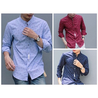 เสื้อเชิ้ตคอจีน  ผ้า Oxford by bonne.chance ลายขีด