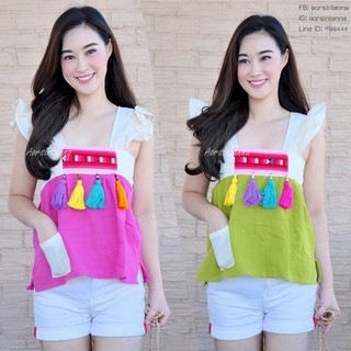 เสื้อผ้าฝ้ายสีทูโทน เสื้อแขนกุดมีระบาย รุ่นนี้น่ารักมากก by aorsin