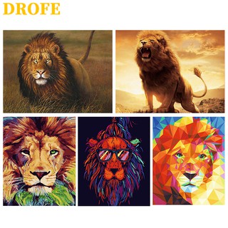 DROFE ภาพวาดระบายสีตามตัวเลข ผ้าใบ รูปเสือ พร้อมสี ขนาด 50X40 ซม.