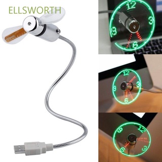 Ellsworth นาฬิกาพัดลม Usb พร้อมไฟ Led พร้อมไฟ Led แสดงเวลาสามารถปรับได้สําหรับโฮมออฟฟิศพีซีโน๊ตบุ๊คมินิคอมพิวเตอร์