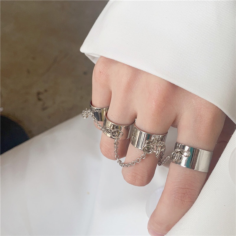 ภาพหน้าปกสินค้าขายส่งเครื่องประดับผู้ชายผู้หญิงแหวนนิ้วมือโซ่เชื่อมโยงหลายนิ้วสไตล์พังก์ 2021