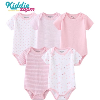 Kiddiezoom ใหม่ ชุดบอดี้สูท รอมเปอร์ ผ้าฝ้าย 100% ลายทาง สีชมพู ขาว สไตล์เกาหลี สําหรับเด็กทารกแรกเกิดผู้หญิง 0-12 เดือน 5 ชิ้น