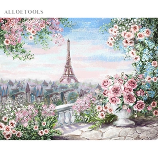 Alloet-Eiffel Tower Flowers 5D DIY Diamond Painting Full Round Drill Wall Picture-Tool