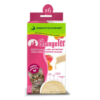 ChangeTer เช้นจ์เตอร์ ขนมแมวเลียที่เป็นมิตรต่อไต สูตรบำรุงระบบย่อยอาหาร/ ทูน่าและฝักทอง 10 กรัม x 4 ซอง (แพ็ค 6)