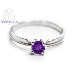 Finejewelthai-แหวนะเมทิสต์-แหวนเงิน-แหวนพลอยแท้-แหวนประจำเดือนเกิด-Amethyst-Silver-Ring-R1183am