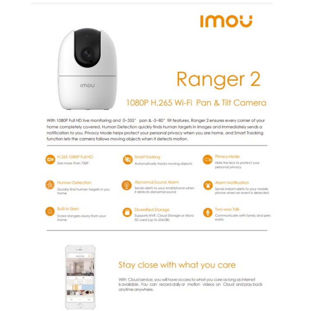 ภาพประกอบของ IMOU รุ่น Ranger 2 ความคมชัด 4MP/2MP กล้องไวไฟ กล้องวงจรปิด Soft AP Version พูดคุยได้ หมุนตามตรวจจับได้