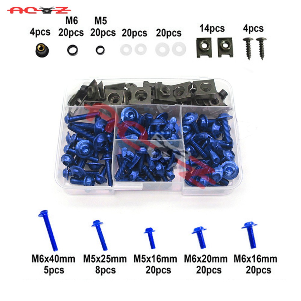 ชุดน็อตแต่งชุดแฟริ่งรุ่นr1-r6-r25-r3ชุดสกรูยึดแฟริ่งน็อตแต่งยึดแฟริ่งสวยงามสีน้ำเงินสีทองน็อตสีชุดแฟริ่งr1-r6-r25-r3