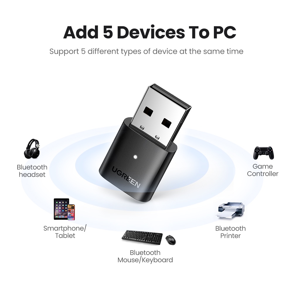 มุมมองเพิ่มเติมของสินค้า UGREEN เครื่องรับส่งสัญญาณเสียงบลูทูธไร้สาย USB 5.0 4.0 สําหรับ PC Windows 10 8.1 7