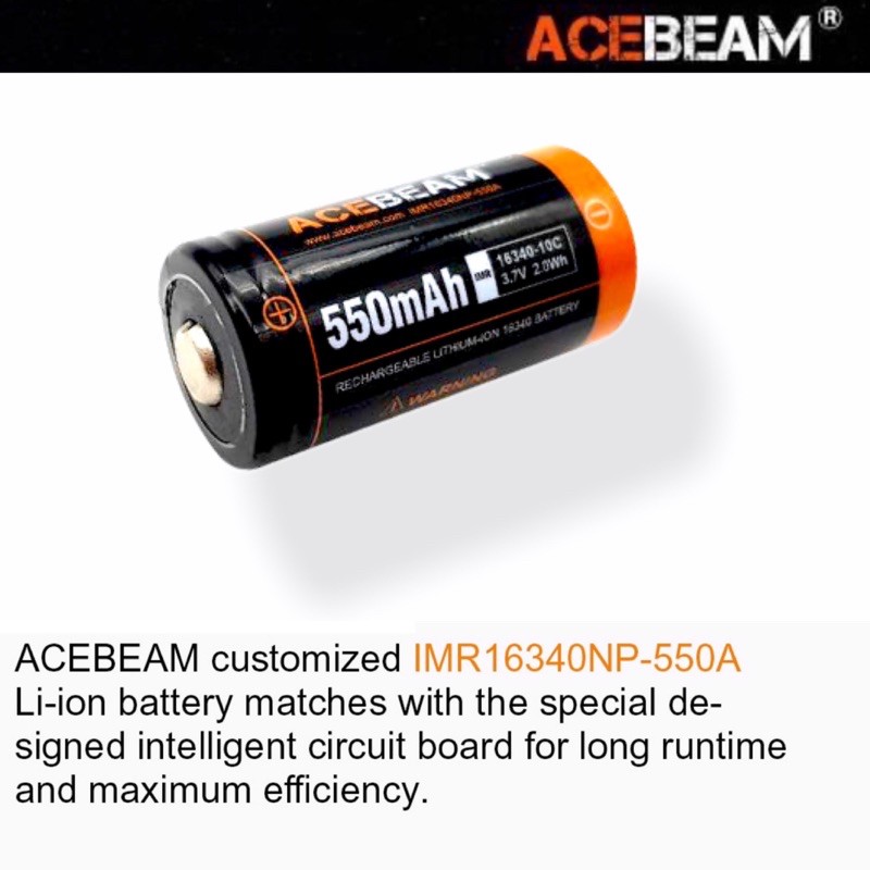 acebeam-imr16340np-550mah-3-7v-2-0wh-high-drain-rechargeable-li-ion-battery