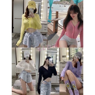 สินค้า 1LDK 🌈 พร้อมส่ง🌈 เสื้อคอวีผ้าร่อง เเขนยาว กระดุมกระได้ (7195)