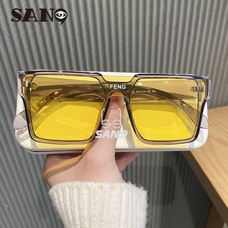 สินค้า 【พร้อมส่ง】COD (San9) แว่นตากันแดด กรอบขนาดใหญ่ กันลม กัน UV สีเหลือง สไตล์เกาหลีเรโทร สําหรับผู้ชาย ผู้หญิง