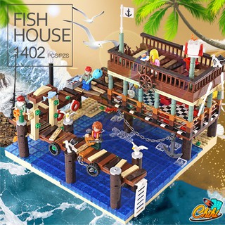 ชุดตัวต่อ บ้านตกบ้านชาวประมง มีร้านอาหาร ชุด Fish House Pier Urge30101 จำนวน 1402 ชิ้น