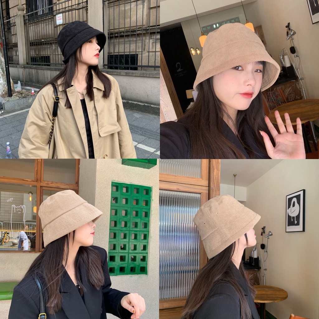 ภาพสินค้าหมวกบัคเก็ต ผ้าลูกฟูก สีพื้น แบบเรียบง่าย หมวก สไตล์เกาหลี สําหรับผู้หญิง และนักเรียน จากร้าน zhongjunhong.th บน Shopee ภาพที่ 3