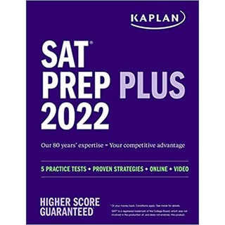 DKTODAY หนังสือ SAT Prep Plus 2022: 5 Practice Tests + Proven Strategies + Online + Video (Kaplan Test Pre