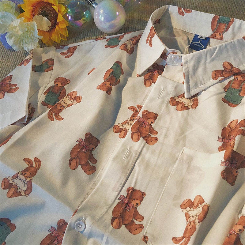 daiwing-vintage-bear-print-shirt-female-design-sense-niche-2022-spring-and-summer-loose-shirt
