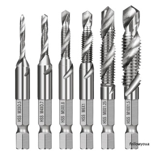 folღ 6pcs M3-M10 Screw Tap Drill Bits HSS Taps Countersink Deburr Set Metric Hex